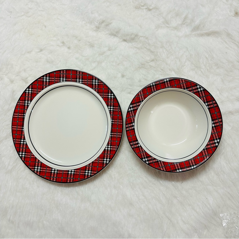 2 each Home Beautiful  Red Plaid Dinnerware Set. New inbox.